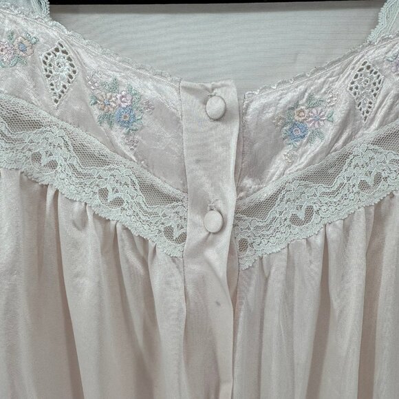 Vintage Lorraine Nightgown Pink Lace Button Front Made in USA - Picture 4 of 7